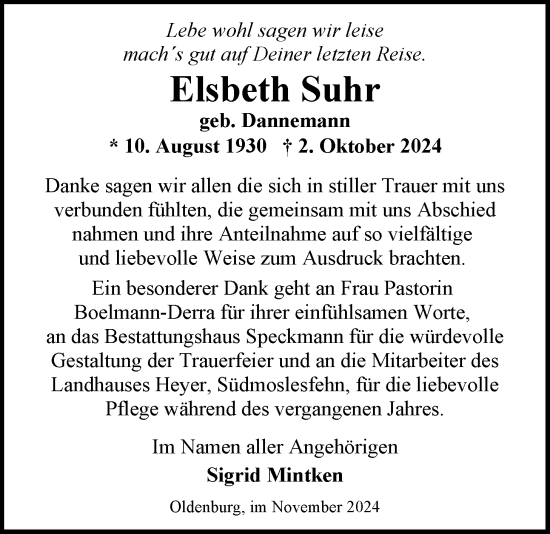 Traueranzeige von Elsbeth Suhr von Nordwest-Zeitung