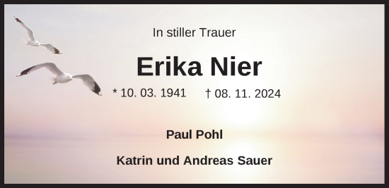 Traueranzeige von Erika Nier von Nordwest-Zeitung