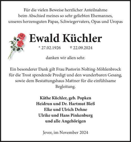Traueranzeige von Ewald Küchler von WZ/JW/AH