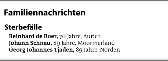 Traueranzeige von Familiennachrichten EZ von Emder Zeitung