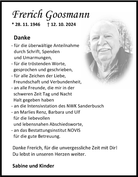 Traueranzeige von Frerich Goosmann von WZ/JW/AH