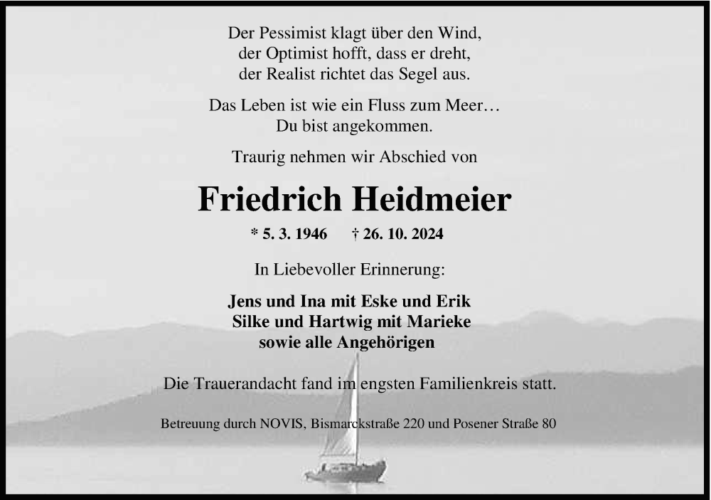  Traueranzeige für Friedrich Heidmeier vom 09.11.2024 aus WZ/JW/AH