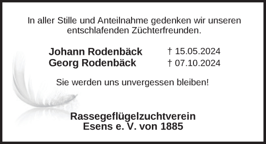 Traueranzeige von Georg Rodenbäck von WZ/JW/AH