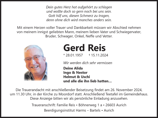 Traueranzeige von Gerd Reis von Emder Zeitung