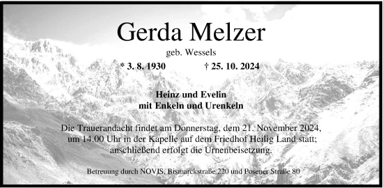 Traueranzeige von Gerda Melzer von WZ/JW/AH