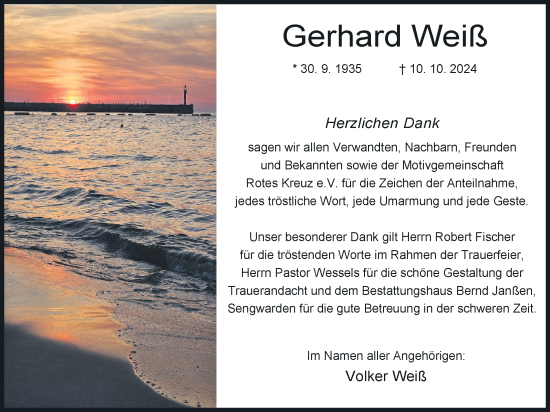 Traueranzeige von Gerhard Weiß von WZ/JW/AH