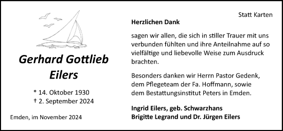 Traueranzeige von Gerhard Gottlieb Eilers von Emder Zeitung