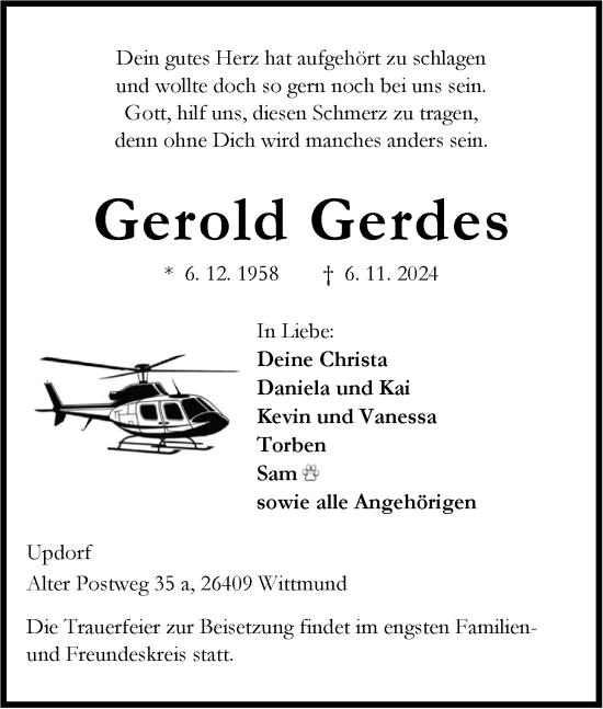 Traueranzeige von Gerold Gerdes von WZ/JW/AH