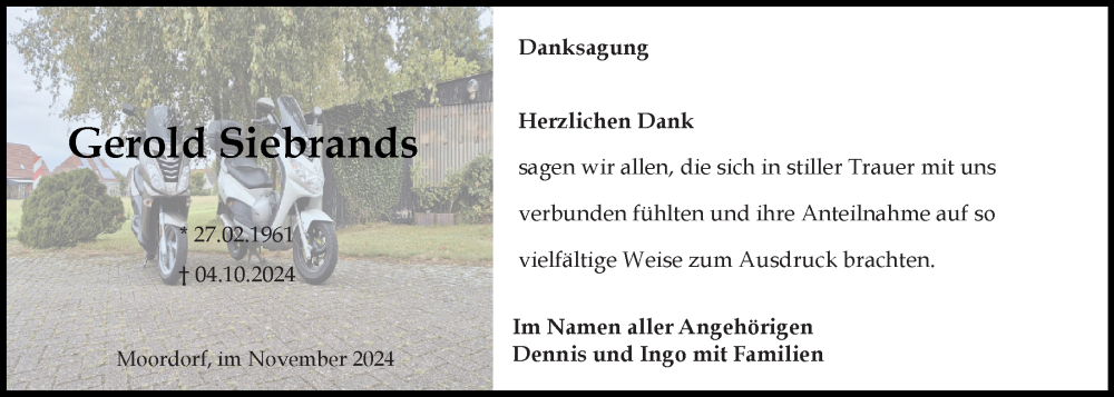  Traueranzeige für Gerold Siebrands vom 09.11.2024 aus Emder Zeitung