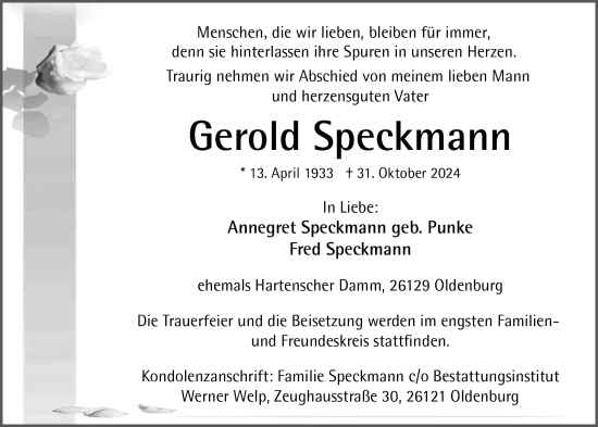 Traueranzeige von Gerold Speckmann von Nordwest-Zeitung