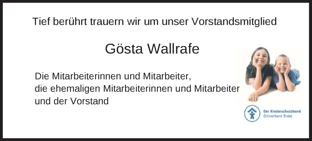  Traueranzeige für Gösta Wallrafe vom 16.11.2024 aus Nordwest-Zeitung