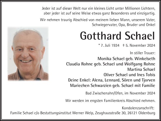 Traueranzeige von Gotthard Schael von Nordwest-Zeitung