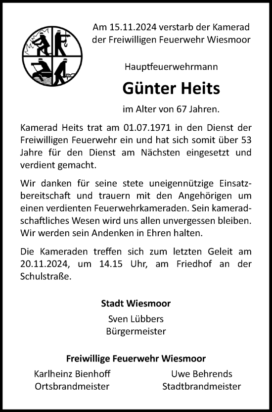 Traueranzeige von Günter Heits von WZ/JW/AH