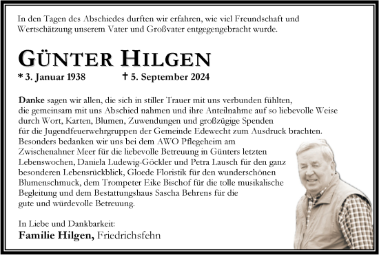 Traueranzeige von Günter Hilgen von Nordwest-Zeitung