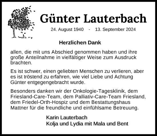 Traueranzeige von Günter Lauterbach von WZ/JW/AH