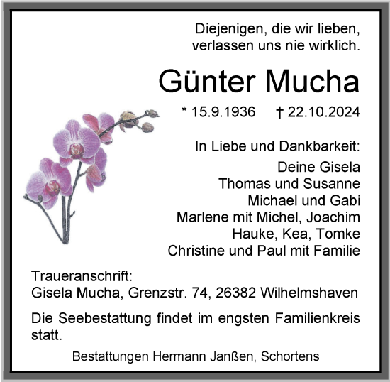 Traueranzeige von Günter Mucha von WZ/JW/AH