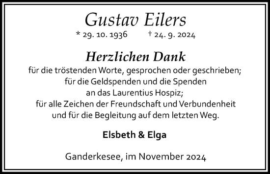 Traueranzeige von Gustav Eilers von Nordwest-Zeitung