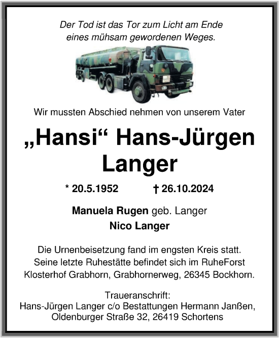 Traueranzeige von Hans-Jürgen Langer von WZ/JW/AH