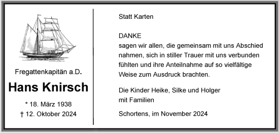 Traueranzeige von Hans Knirsch von WZ/JW/AH