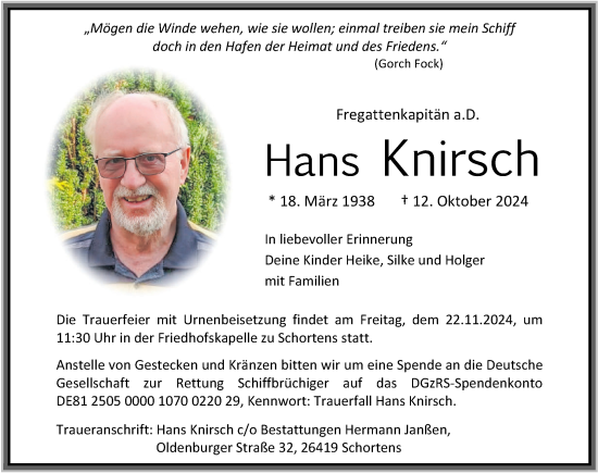 Traueranzeige von Hans Knirsch von WZ/JW/AH