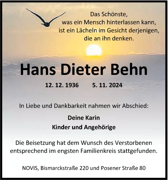 Traueranzeige von Hans Dieter Behn von WZ/JW/AH