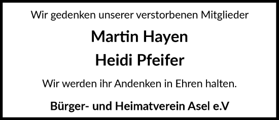 Traueranzeige von Heidi Pfeifer von WZ/JW/AH