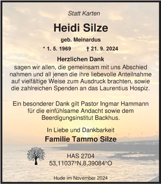 Traueranzeige von Heidi Silze von Nordwest-Zeitung