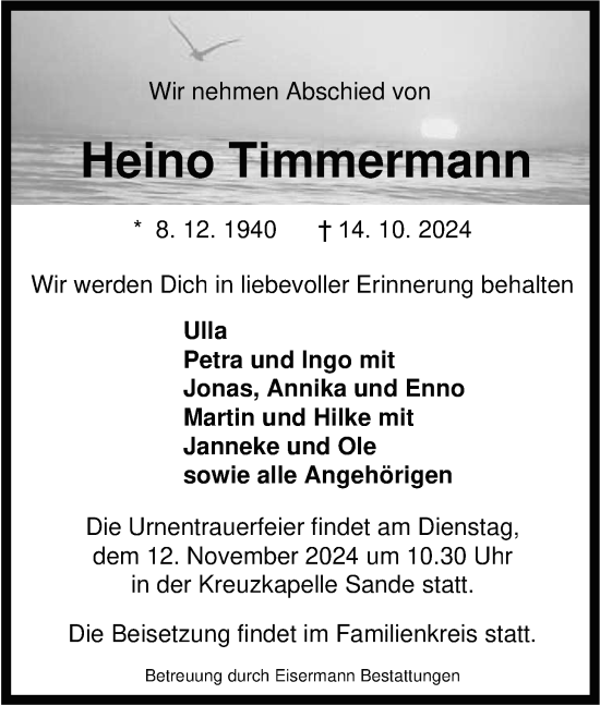 Traueranzeige von Heino Timmermann von WZ/JW/AH