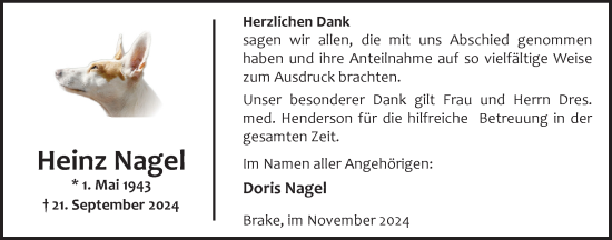 Traueranzeige von Heinz Nagel von Nordwest-Zeitung