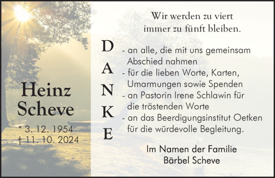 Traueranzeige von Heinz Scheve von Nordwest-Zeitung