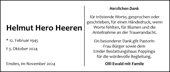 Traueranzeige von Helmut Heeren von Emder Zeitung