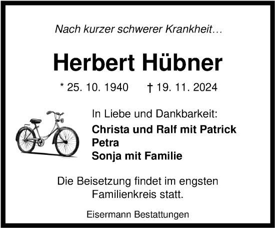 Traueranzeige von Herbert Hübner von WZ/JW/AH