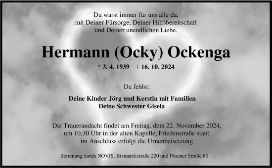 Traueranzeige von Hermann Ockenga von WZ/JW/AH