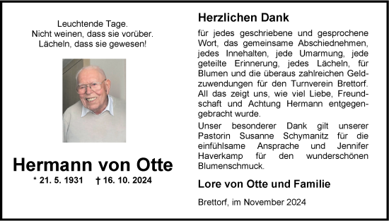 Traueranzeige von Hermann von Otte von Nordwest-Zeitung