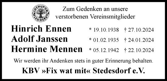 Traueranzeige von Hermine Mennen von WZ/JW/AH