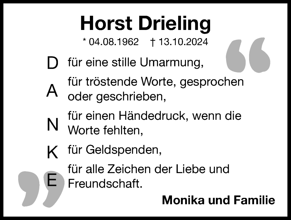  Traueranzeige für Horst Drieling vom 05.11.2024 aus Nordwest-Zeitung