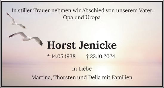 Traueranzeige von Horst Jenicke von Nordwest-Zeitung