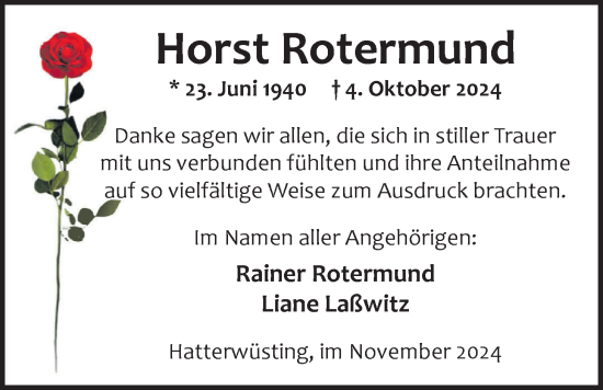 Traueranzeige von Horst Rotermund von Nordwest-Zeitung