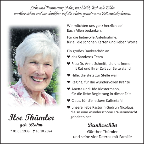 Traueranzeige von Ilse Thümler von Nordwest-Zeitung