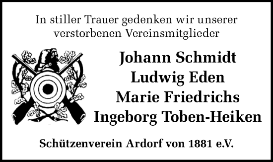 Traueranzeige von Ingeborg Toben-Heiken von WZ/JW/AH