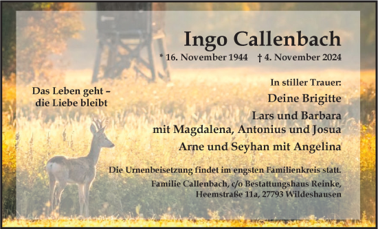 Traueranzeige von Ingo Callenbach von Nordwest-Zeitung
