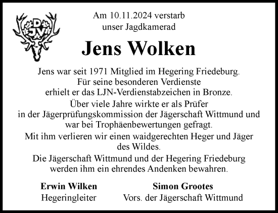 Traueranzeige von Jens Wolken von WZ/JW/AH