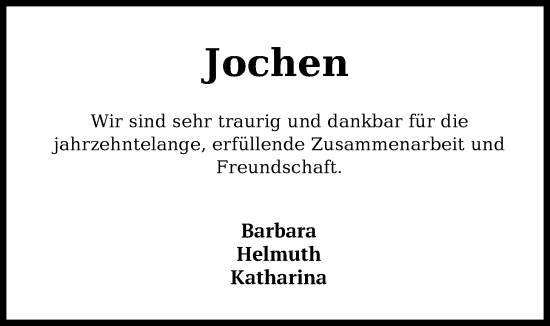 Traueranzeige von Jochen Mallien von Nordwest-Zeitung