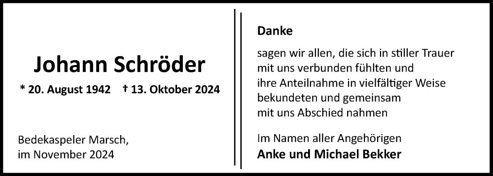  Traueranzeige für Johann Schröder vom 23.11.2024 aus Emder Zeitung