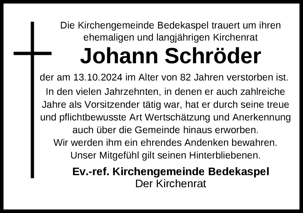  Traueranzeige für Johann Schröder vom 02.11.2024 aus Emder Zeitung