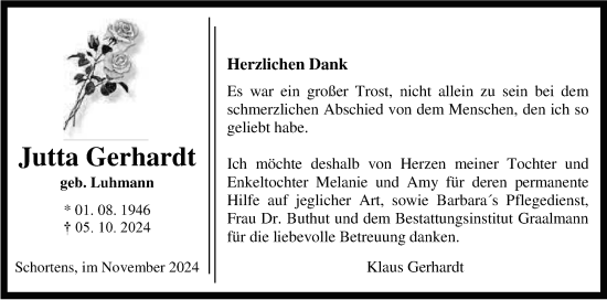 Traueranzeige von Jutta Gerhardt von WZ/JW/AH