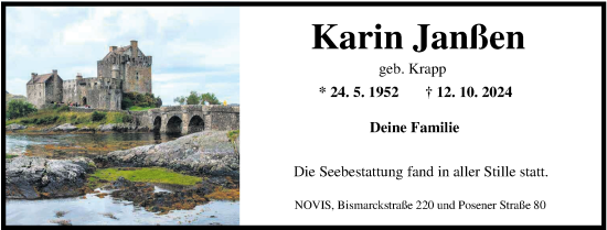 Traueranzeige von Karin Janßen von WZ/JW/AH