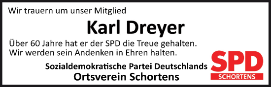 Traueranzeige von Karl Dreyer von WZ/JW/AH