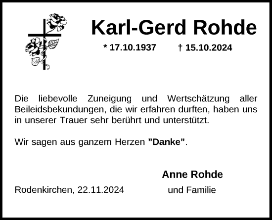 Traueranzeige von Karl-Gerd Rohde von Nordwest-Zeitung