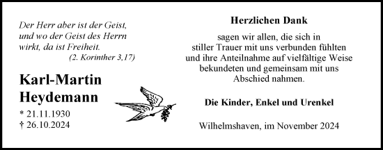 Traueranzeige von Karl-Martin Heydemann von WZ/JW/AH